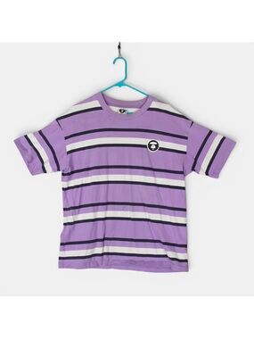 Aape Now By A Bathing Ape T-Shirt Mens Large Purple Black White Striped Read